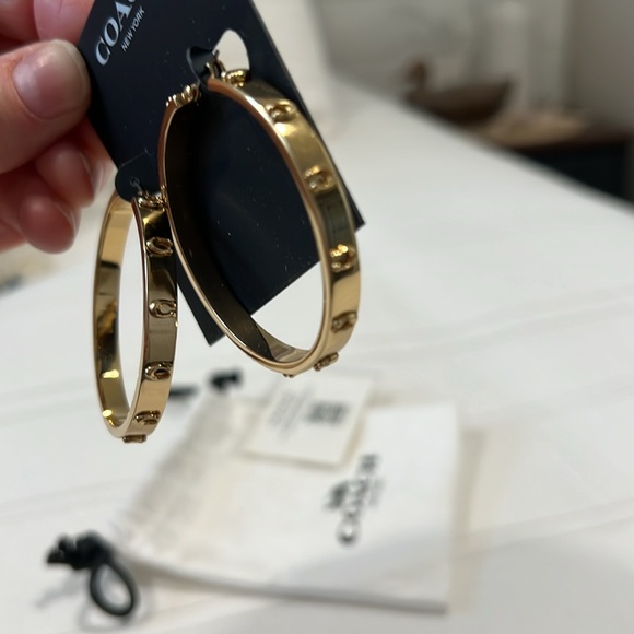 Coach Gold Studded Hoop Earrings - Picture 2 of 10